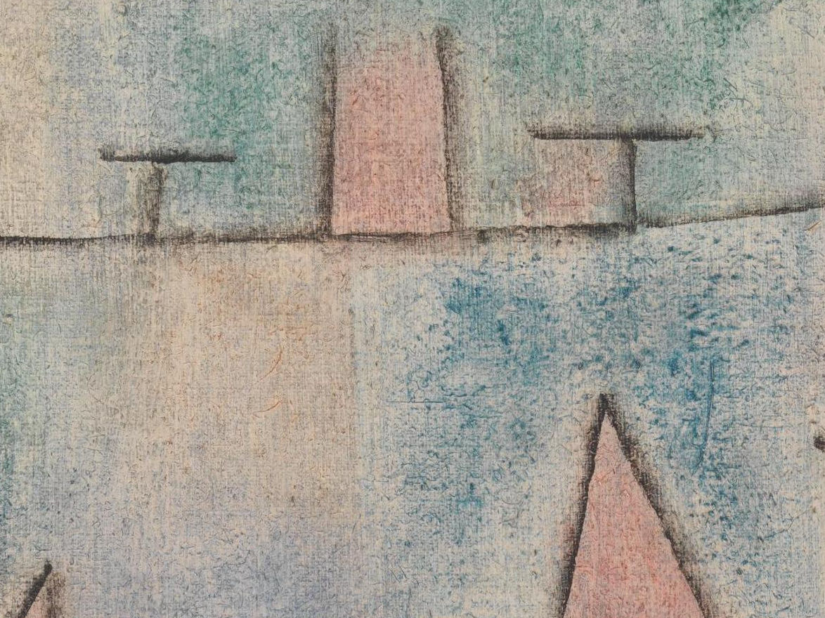 Detail 5: Mottled blue-green and mauve paint in Harbour with Sailing Ships
